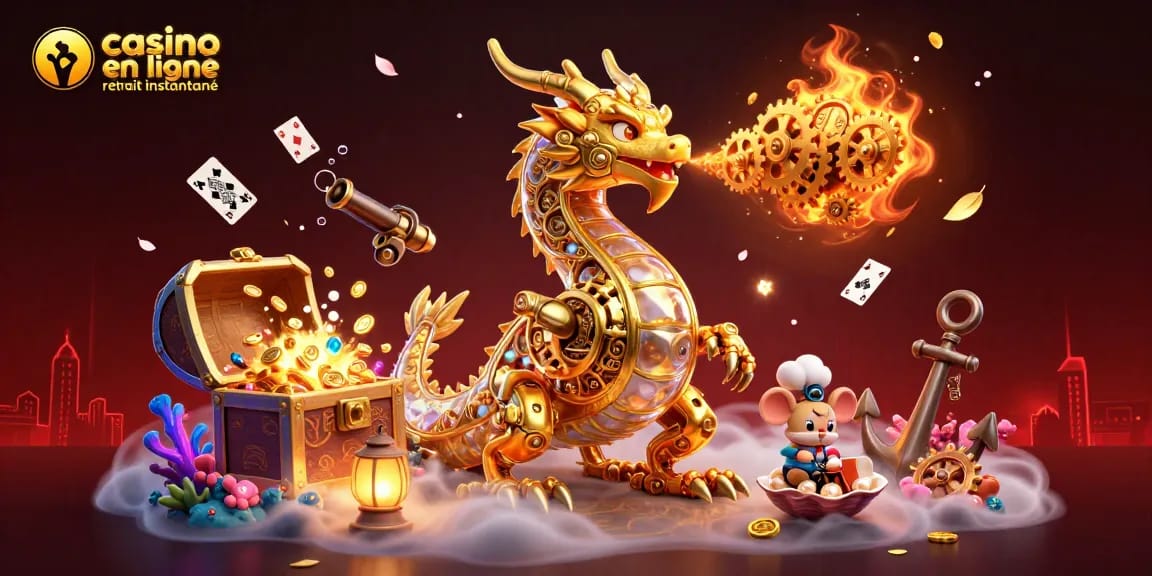 Jouez à casino en ligne retrait instantané avec ce dragon mécanique doré et ingénieux.