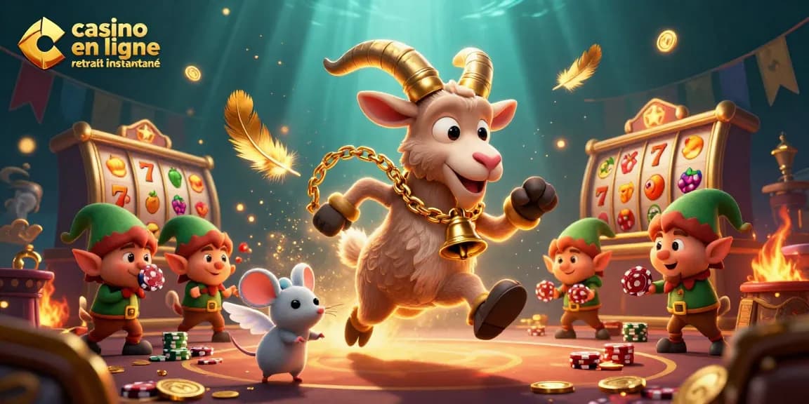 casino en ligne retrait instantané dans une illustration festive de casino avec un Krampus et des gremlins volants
