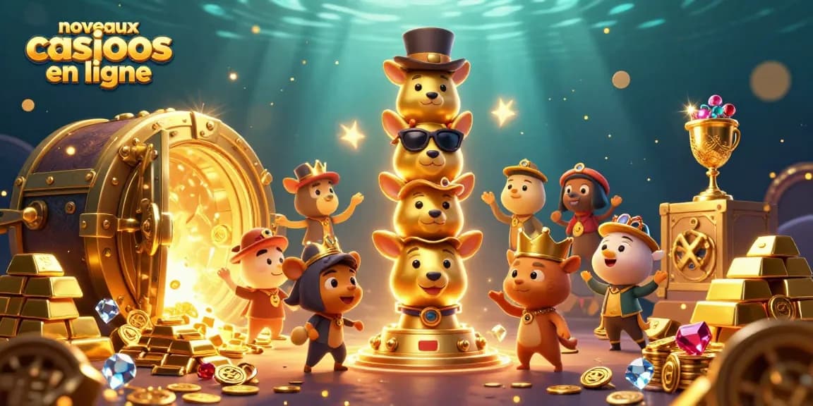 Visualisez les nouveaux casinos en ligne avec un totem en or entouré de trésors scintillants.