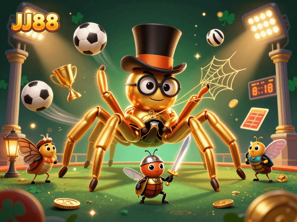 Experience thrilling gameplay at JJ88 featuring a golden tarantula and a brave beetle knight.