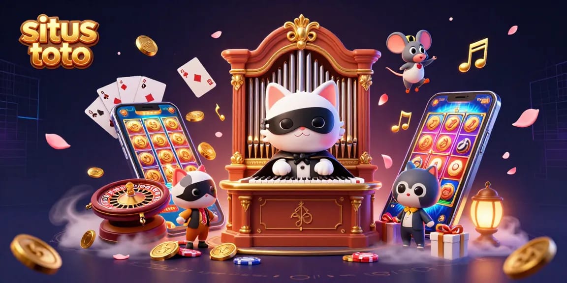 Engage in exciting situs toto games with a captivating illustration of a casino scene filled with vibrant elements.