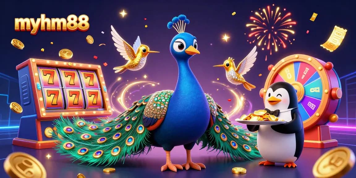 Engage in stunning gameplay with myhm88 featuring vibrant slot reels and festive elements.