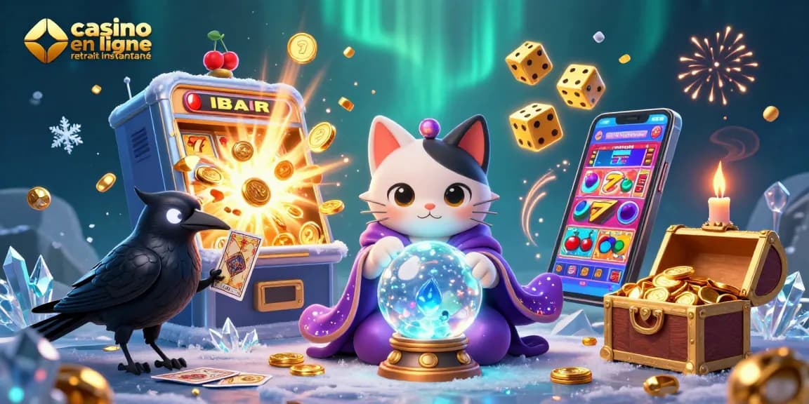 Gagnez avec casino en ligne retrait instantané - illustration de jeu dynamique et mystique.