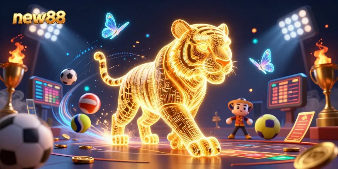 Experience thrilling bets with new88 in a vibrant casino scene featuring dazzling casino characters and dynamic game elements.