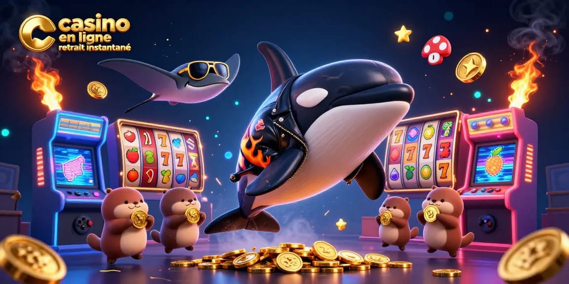 Jouez à un casino en ligne retrait instantané avec l'orque, le raie et les loutres portant des pièces d'or