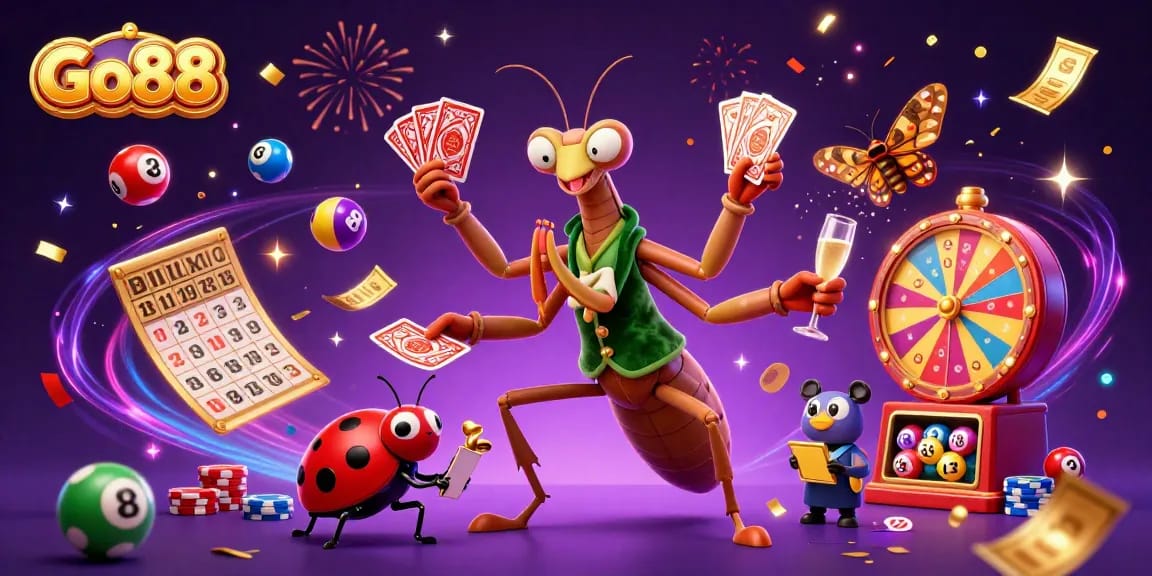 Go88 players enjoy an exciting gaming experience with vibrant lottery elements and engaging characters.