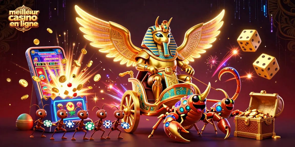 Explorez le meilleur casino en ligne avec une illustration pleine de détails captivants, présentant des éléments de pari et des jeux.