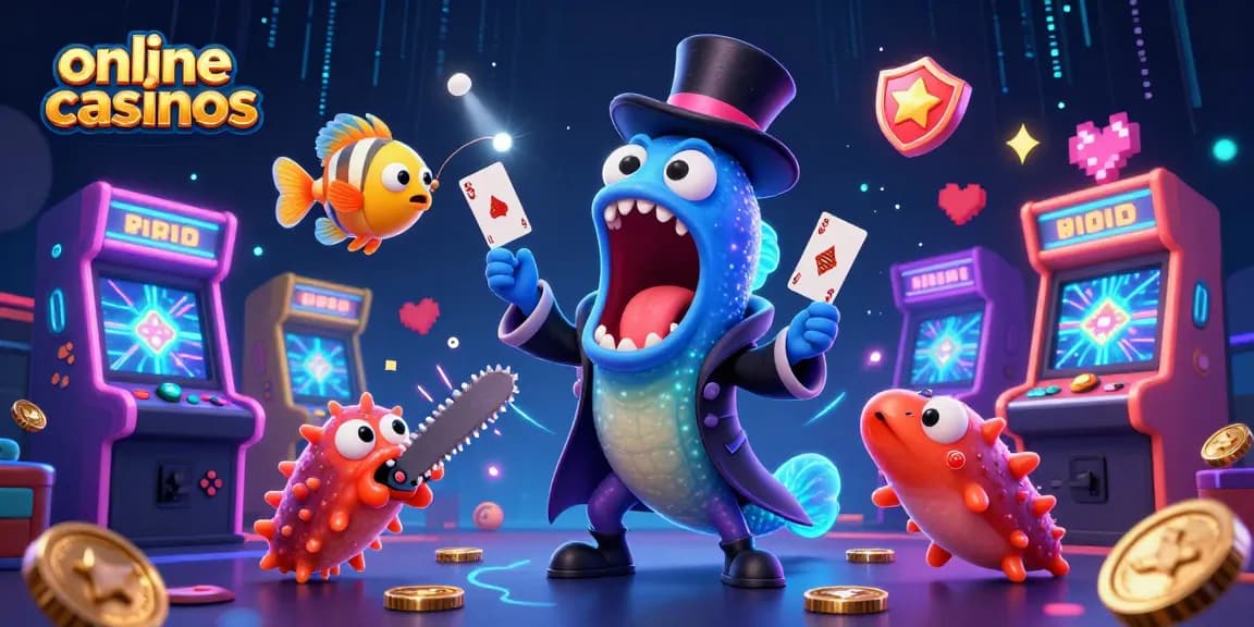 Experience online casinos with a glowing 3D presentation of magical underwater characters and gaming activities.