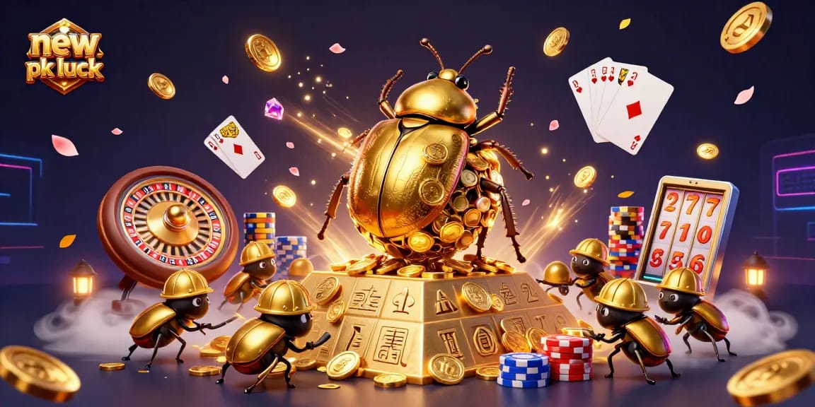 Experience thrilling entertainment at new pk luck with golden beetles and vibrant casino elements.