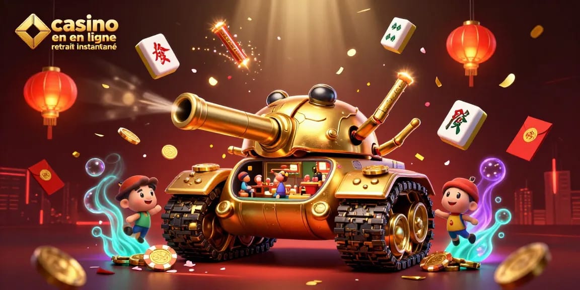 Jouez dans un casino en ligne retrait instantané avec un tank de scarabée doré extravagant et des effets festifs.