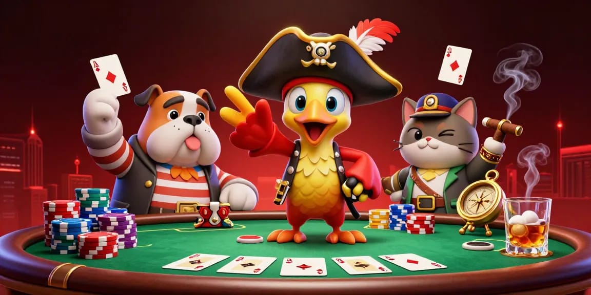 Experience yunani toto in a vibrant poker scene with a characterful pirate, showcasing action and excitement.