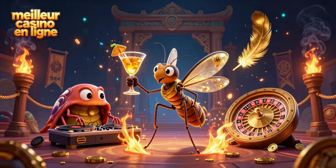 Découvrez le meilleur casino en ligne avec des personnages animés dans une scène de jeu dynamique et colorée.
