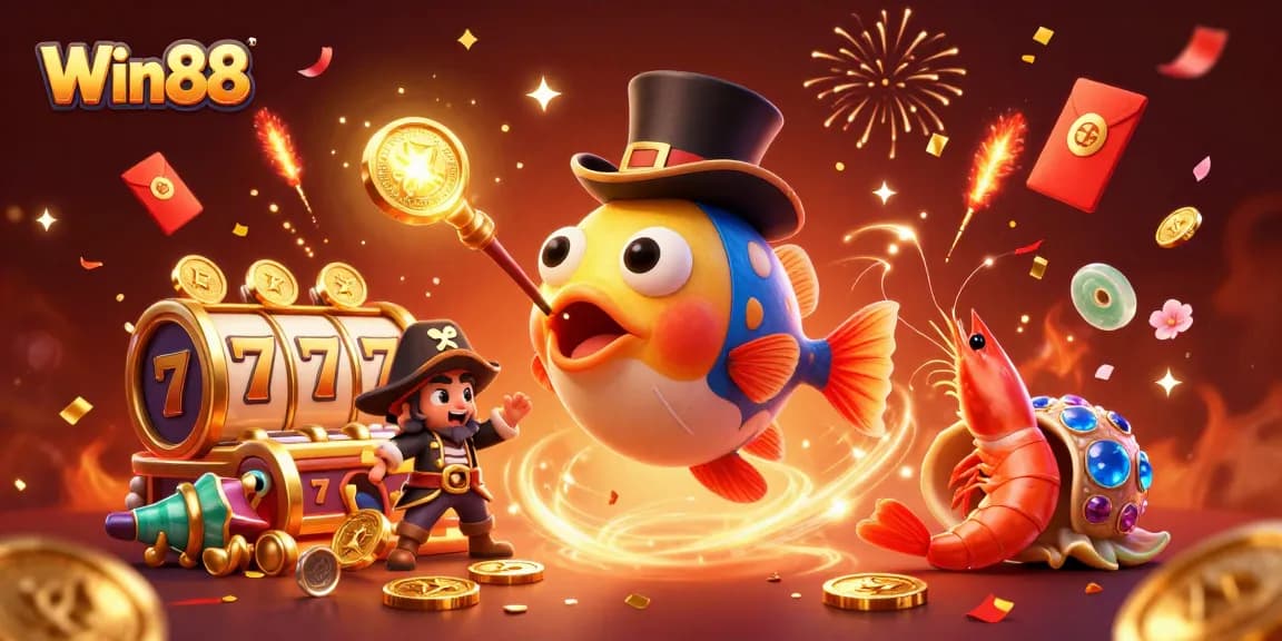 Win88 shines with a lively casino scene, showcasing a vibrant illustration of a treasure-filled underwater world.