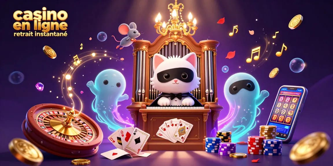 Les gains de casino en ligne retrait instantané avec un chat masqué et un acrobate de souris.