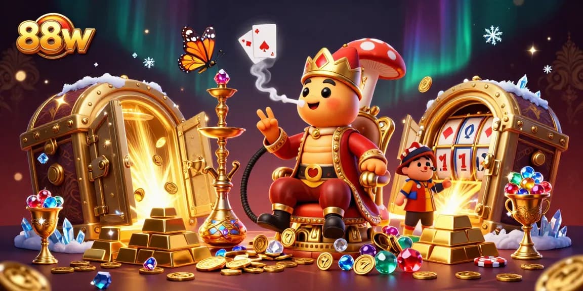 Engaging casino-themed 3D illustration featuring 88vv’s vibrant characters and symbols