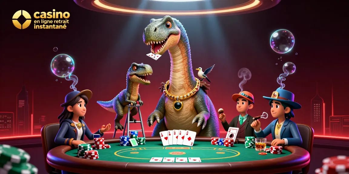 Le jeu en direct casino en ligne retrait instantané avec un dinosaure et un croupier sympathique.