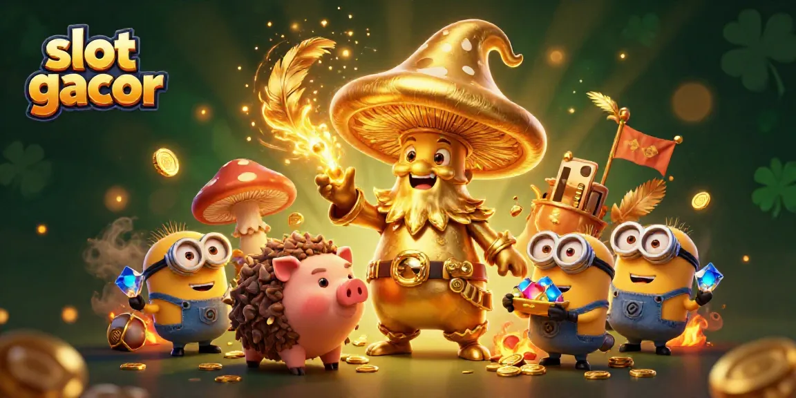 Experience thrilling gameplay with slot gacor, featuring a magical wizard, treasure, and vibrant casino elements.