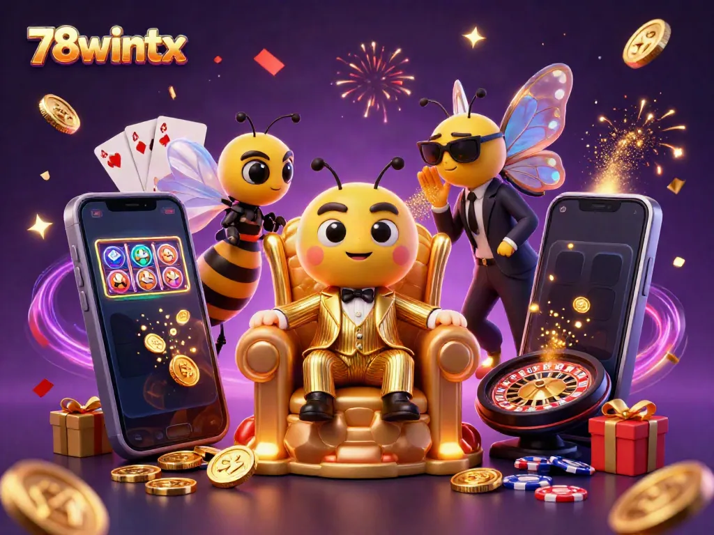 Experience the vibrant gaming world of 78wintx with a cartoon mob boss and casino elements.