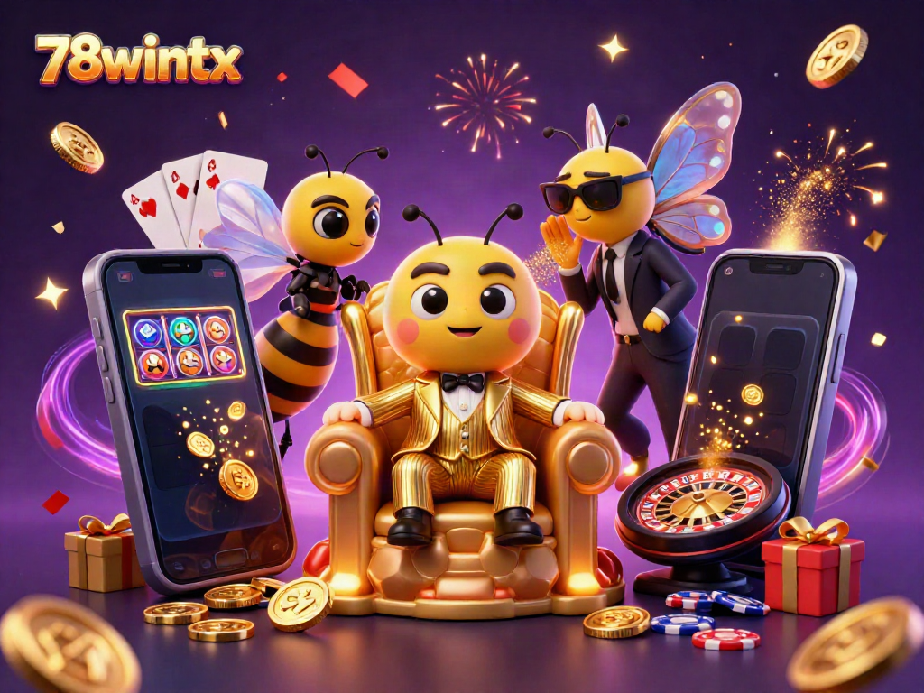 Experience the vibrant gaming world of 78wintx with a cartoon mob boss and casino elements.