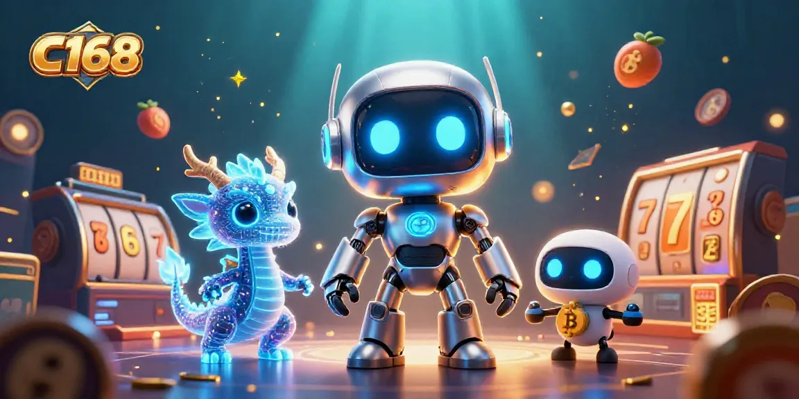 Experience thrilling gameplay at C168 with animated casino characters and vibrant slot machine elements.