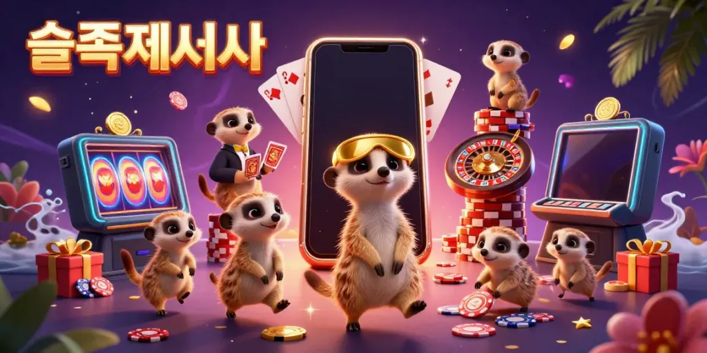 Engage in slots at 슬롯사이트 with meerkats showcasing dynamic casino operations and vibrant gambling elements.