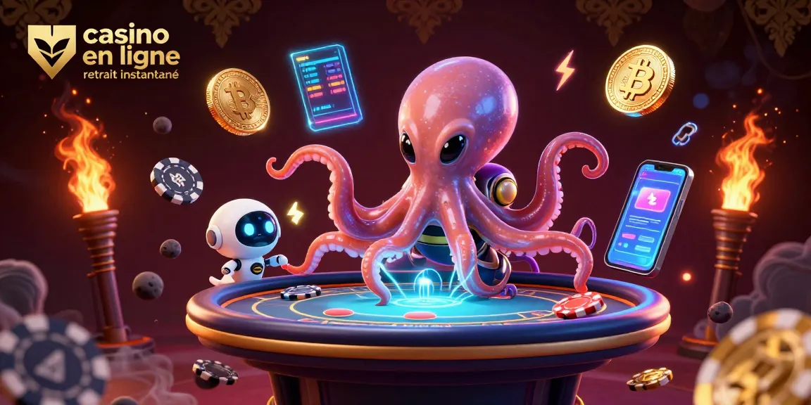 Jouer au casino en ligne retrait instantané avec un poulpe extraterrestre à une table de poker holographique.