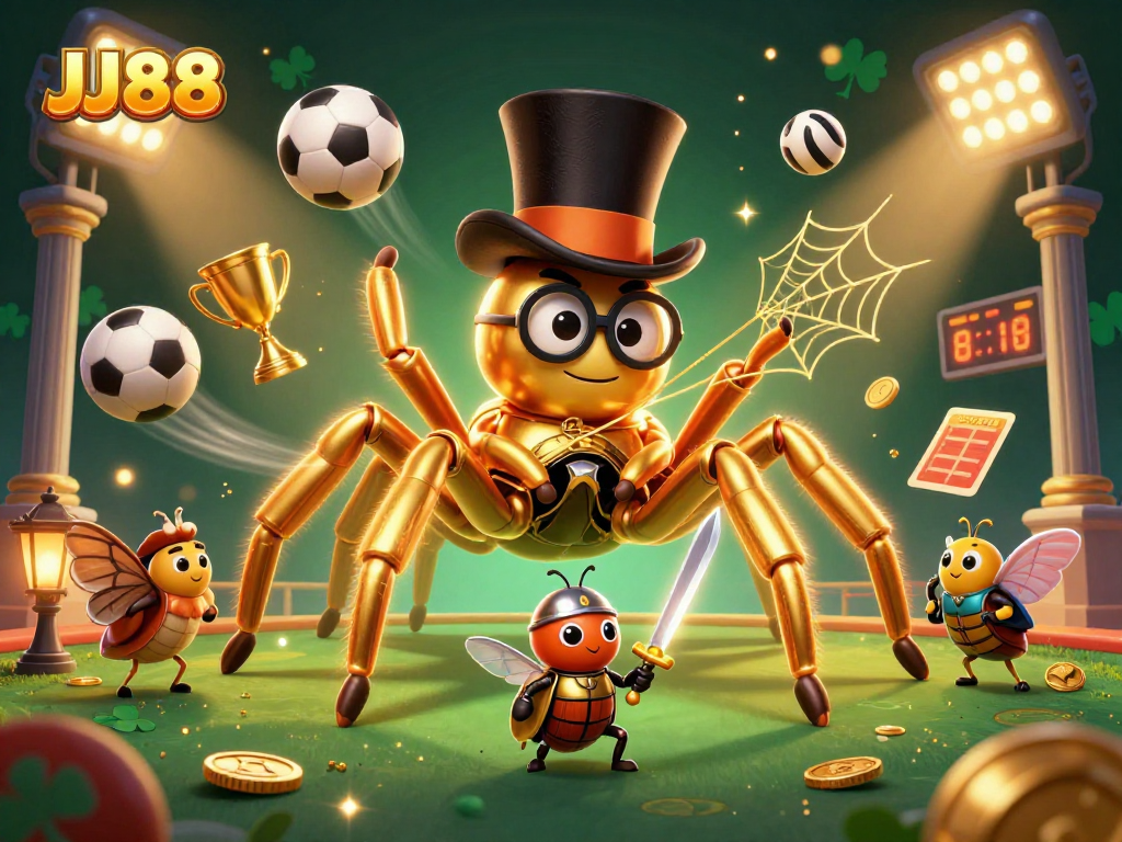 Experience thrilling gameplay at JJ88 featuring a golden tarantula and a brave beetle knight.
