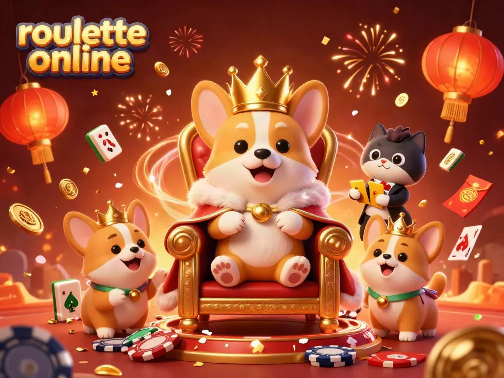 Spin to win with roulette online featuring a royal corgi and festive casino elements.