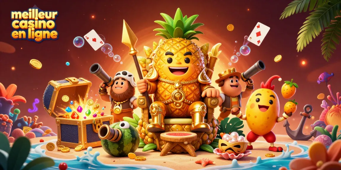Jouez au meilleur casino en ligne avec une scène de jeu vibrante et colorée, illustrant des personnages 3D interactifs.