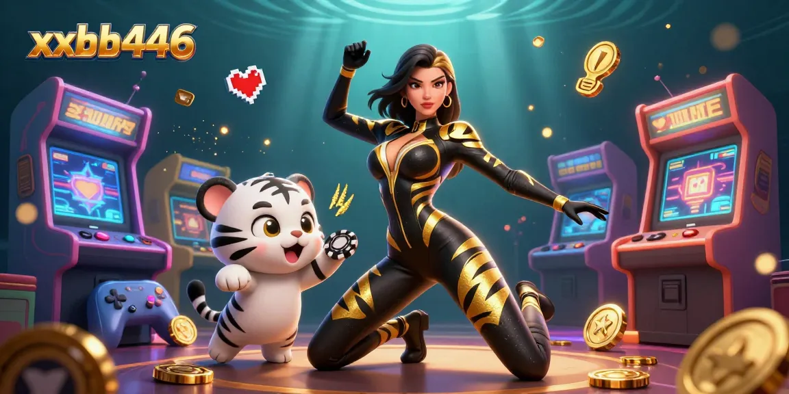 Experience the excitement of xxbb446 with a dynamic scene showcasing a woman in a catsuit and engaging game elements.