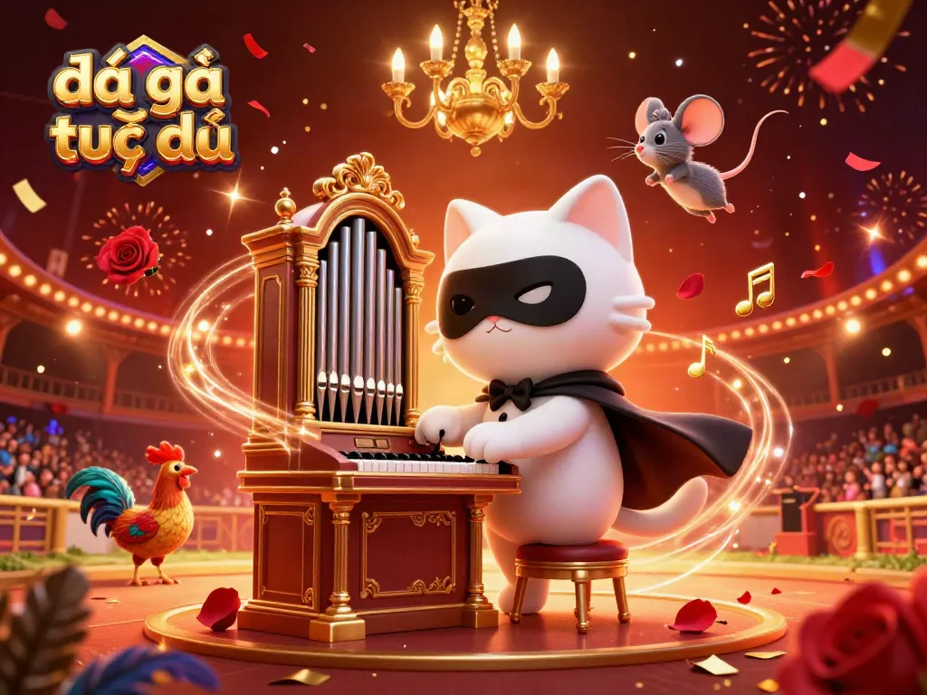 Experience thrilling đá gà trực tiếp action with a vibrant illustration of cockfighting in a grand casino!