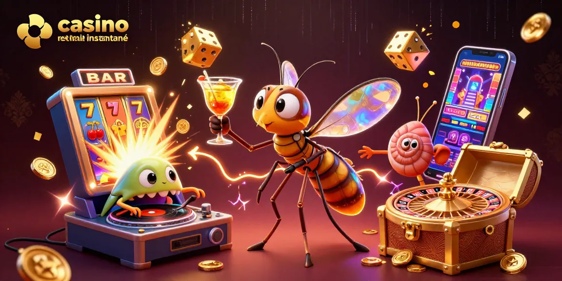 Jouer au casino en ligne retrait instantané avec des personnages animés et des éléments de jeux de casino.