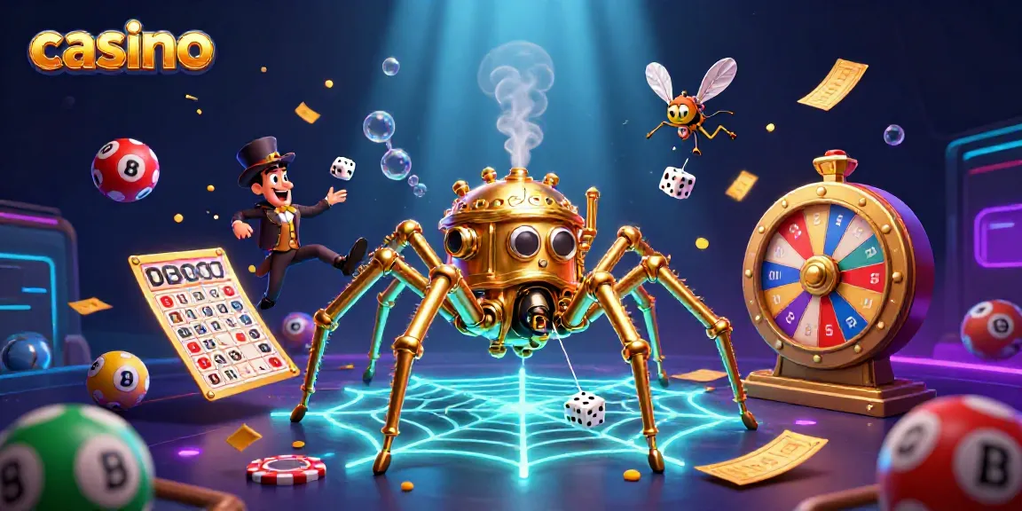 Experience excitement in a vibrant casino scene featuring a steampunk golden spider and a fly gentleman.