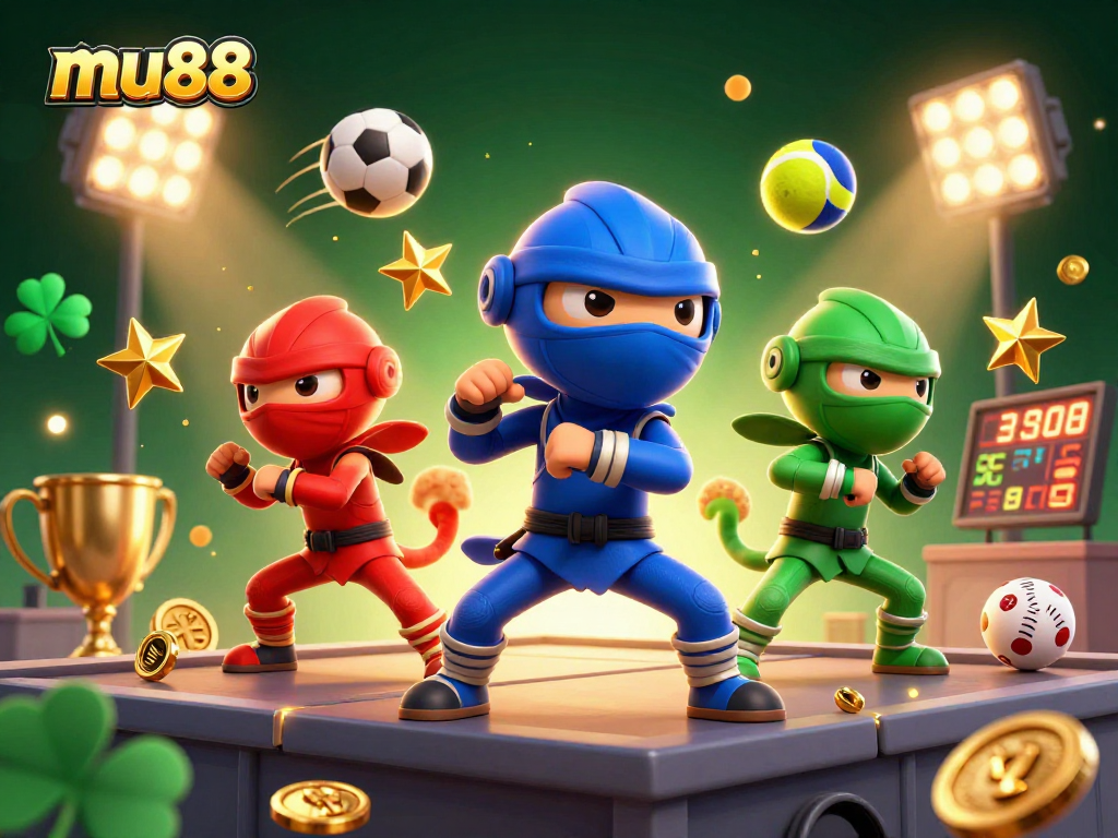 mu88 showcases thrilling ninja chameleons conquering a sports betting scene with action and excitement.