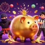 Experience the excitement of s8inc with a lively casino battle featuring a golden piggy bank sumo wrestler and dynamic game elements.