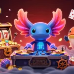 ht368vn offers an exciting game scene with vibrant axolotl DJ, shrimp dancers, and slot machine action.