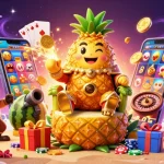 Engage with vibrant vn168 casino action featuring the golden pineapple king and friends amid exciting slots.