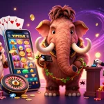 88M casino scene with a woolly mammoth bouncer, saber-tooth VIP, and vibrant gaming elements.