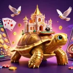 Descubre los mejores casinos en España con ilustraciones vibrantes de tortuga, dealer y elementos de juego dinámicos.