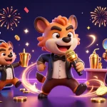 CWIN players enjoy lively bets at a vibrant casino with hyenas as entertainment characters.