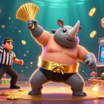 Giocatori nel casino non AAMS con macchine slot colorate e monete che volano.