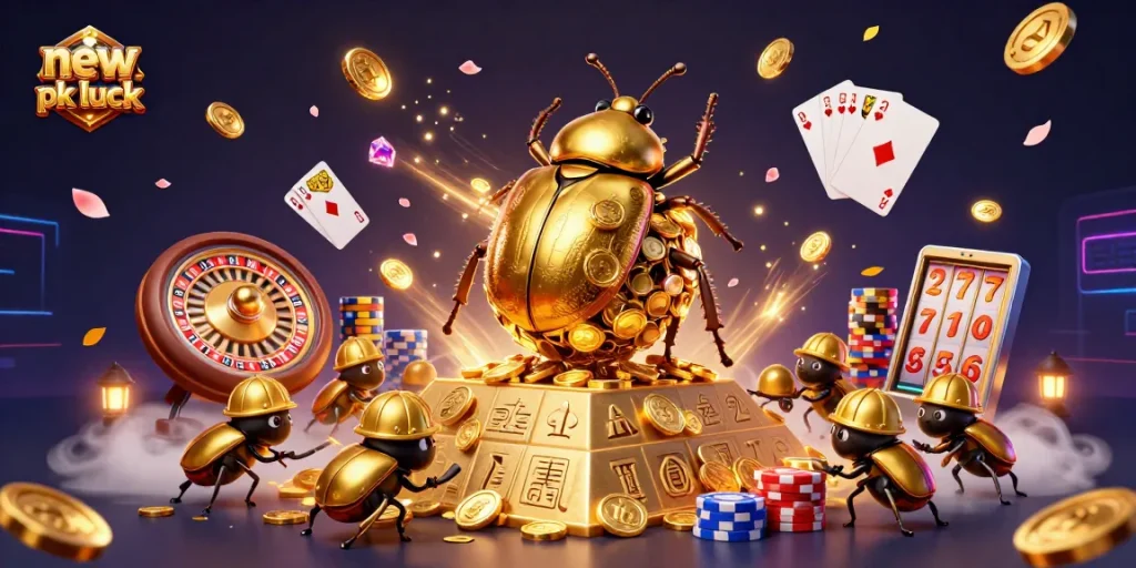 Experience thrilling entertainment at new pk luck with golden beetles and vibrant casino elements.