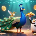 Scommetti sui siti scommesse sportive tra palloni, stadi e trofei con un pavone aristocratico e un pinguino maggiordomo.