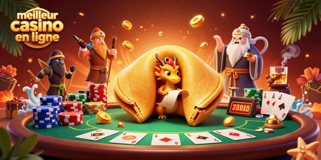 Jouer sur le meilleur casino en ligne avec un dragon sage et des guerriers de bâton dans une scène dynamique.