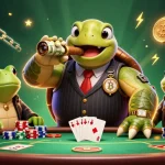 Gagnez au poker en ligne avec une illustration 3D captivante de personnages de casino animés.
