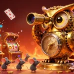 Experience the vibrant gameplay at trang chủ gg88 with a bustling casino scene featuring a golden owl and plenty of treasure.