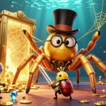 Engage with Sunwin Official as a golden tarantula spins a web of luck amidst a spectacular casino backdrop.
