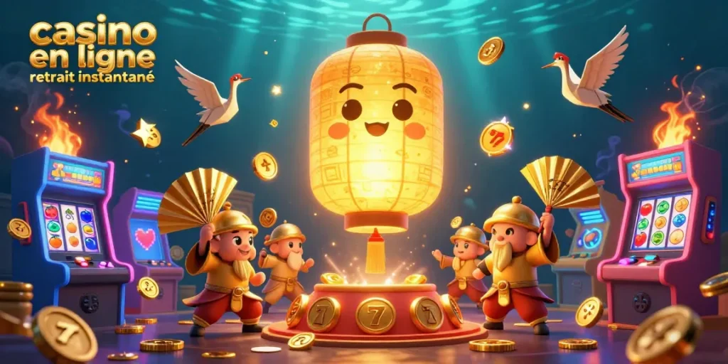 Venez découvrir l'univers fantastique des jeux de casino en ligne retrait instantané avec une illustration captivante révélant des éléments de chance.