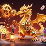 Vivez l'excitation du casino en ligne retrait instantané avec un dragon doré en 3D et des éléments de jeu dynamiques.