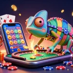 Jouez au casino en ligne crypto avec le caméléon propriétaire sur une scène de fête colorée